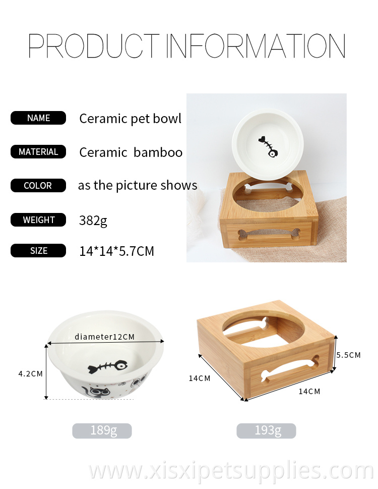 Factory Wholesale Elevated Ceramic Pet Cat Dog Food Bowl With Raised Bamboo Stand